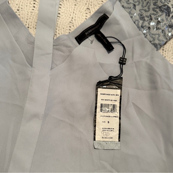 BCBGMAXAZRIA Elegant Gray Sequin Sleeve Women's Top size S - Picture 6 of 8